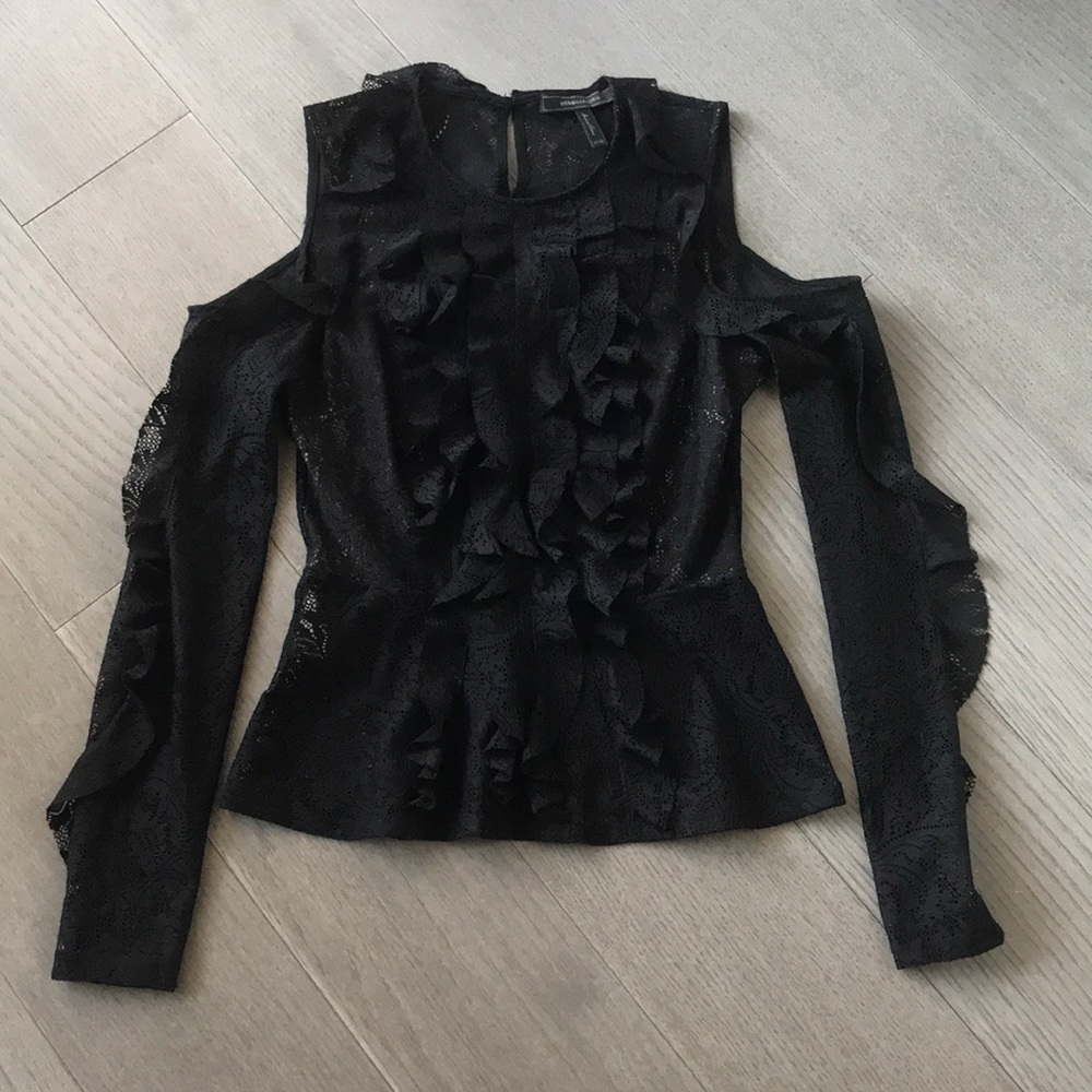 BCBG Lace Cold Shoulder Peplum Black XXS